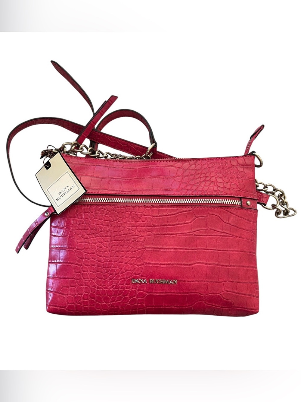 Dana Buchman Raspberry Croc Embossed Crossbody